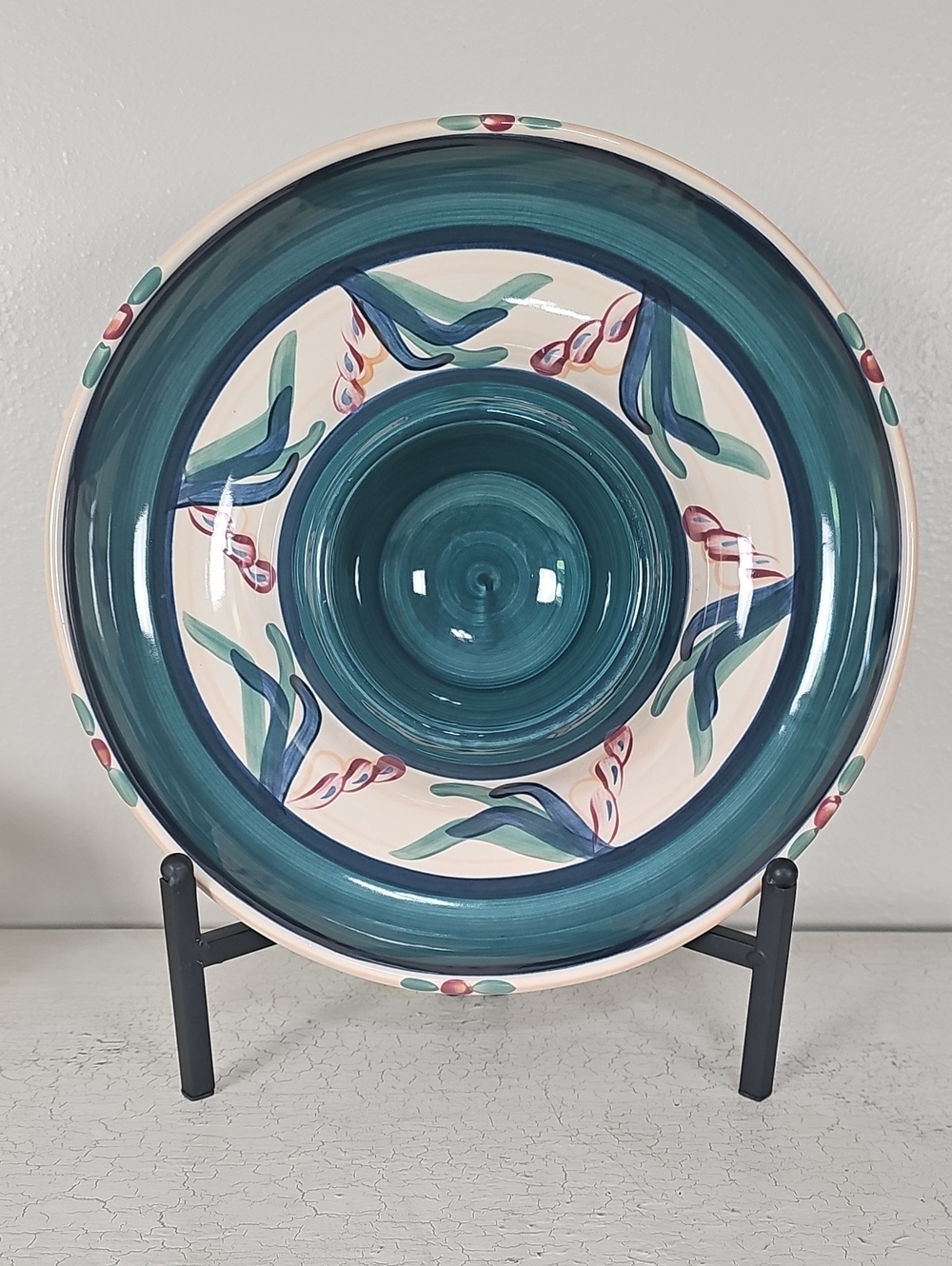 🎨 Vintage Gail Pittman Hand Painted Chip & Dip Platter 12.25”